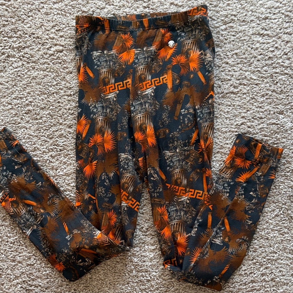 VERSUS VERSACE - Orange and Black Patterned Leggings